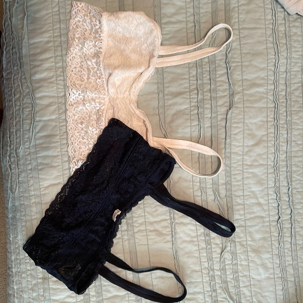 Vintage Gilly Hicks Lace Bralette Duo in Cream and Navy Blue